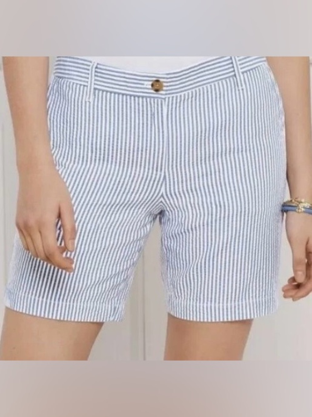 Talbots Relaxed Chino Shorts Blue Striped Seersucker 7” Inseam Plus Size 22W NWT